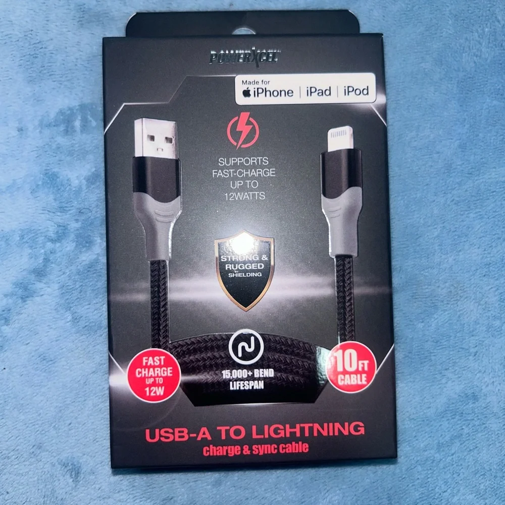 USB-A to Lightning 10ft Fast-Charge Cable - Black Braided
